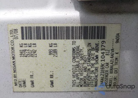 2009 Nissan Altima 2.5 z USA, uszkodzony, nr VIN 1N4AL21E69C104379